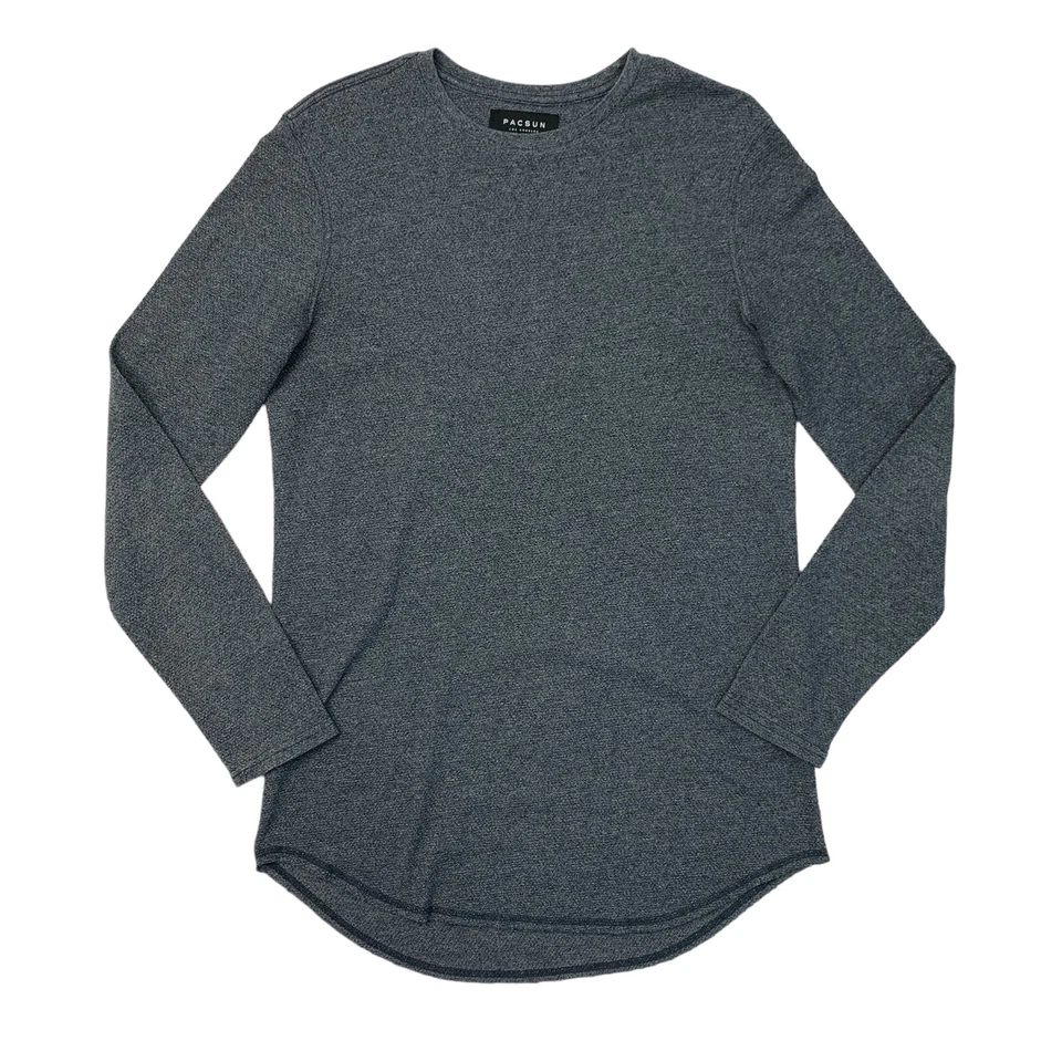 Camiseta Pacsun Hombre Pequeña Azul Gris Corte Caída Calce Vieira Manga Larga Mezcla de Algodón Foto 1 de 4