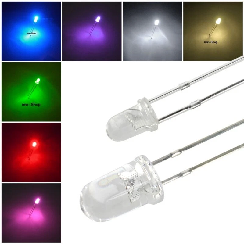 Leds 3mm 5mm klar Leuchtdioden Led wasserklar Modellbau Leuchtdiode mini Zug Lok - Bild 1 von 1