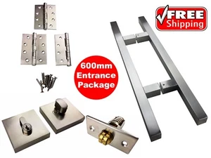 600mm ENTRANCE DOOR SET ENTRY HANDLE PULL STAINLESS STEEL DEADBOLT BUTT HINGE - Picture 1 of 12