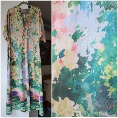 Maxi Vestido HAWAIANO Vintage Años 60 PSICODÉLICO Palm Royale Nylon Muumuu TIKI AÑOS 70 Foto 1 de 4