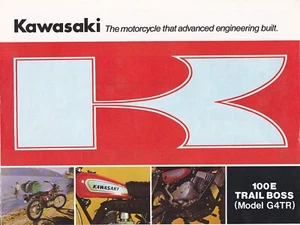 Folleto de concesionario de motocicletas Kawasaki 100E Trail Boss G4TR vintage años 70 - Imagen 1 de 2
