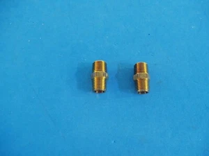 TWO 1/4" x 1/4" NPT MALE BRASS HEX NIPPLES FITTINGS ADAPTERS AIR GAS FREE SHIP - Picture 1 of 1