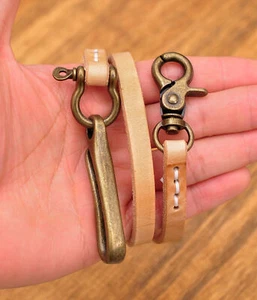 21"Handmade VEG Leather Chain Strap For Wallet Keyring Bikers Brass Hooks Clips - Picture 1 of 12