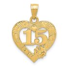 14K Yellow Gold Quinceaã±Era 15 In Quince Anos Heart Charm Pendant 0.87 Inch