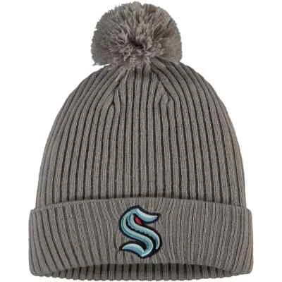 Fanatics SEATTLE KRAKEN Knit Hat Cuff Cap. SILVER/Gray "S" pom NWT. NHL HOCKEY - Image 1 of 2