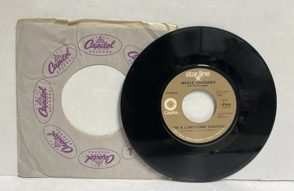 MERLE HAGGARD, I'M A LONESOME FUGITIVE/BRANDED -45 RPM RECORD VG + G1 - Image 1 of 2