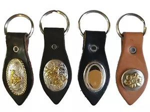 RODEO Concho KEYCHAIN Handmade LEATHER Key RING FOB Bullrider Calf Roping Flower - Picture 1 of 16