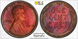 1918-P Lincoln Wheat Cent PCGS MS65 RB Wild Blue Magenta Purple Toned - Picture 1 of 3