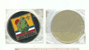 EB SCOUT BSA 1973 NATIONAL JAMBOREE METAL DISK DECAL STICKER JAMBO SOUVENIR IOP - Picture 1 of 1