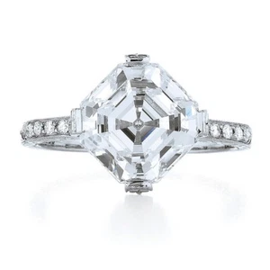 GIA Certified Asscher Cut Diamond Ring with Round Shape Side Diamonds. - Picture 1 of 3