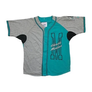 VINTAGE STARTER FLORIDA MARLINS JERSEY MEDIUM M YOUTH GRAY MLB BASEBALL BUTTON - Picture 1 of 3