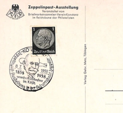 GERMANY Card *GRAF VON ZEPPELIN GEBURSTAG* Exhibition 1938 Konstanz LZ222 - Image 1 of 4