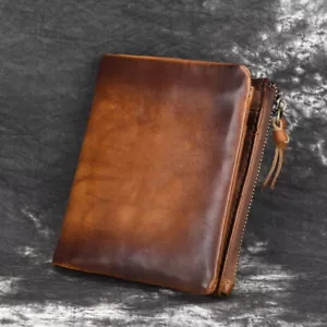 Cowhide Leather Mens Billfold Wallet RFID Blocking Card holder Zipper Coin Purse - Picture 1 of 13