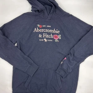 Abercrombie & Fitch Youth Pullover Hoodie Size 5/6 Blue Cotton Stretch Flowers - Picture 1 of 10