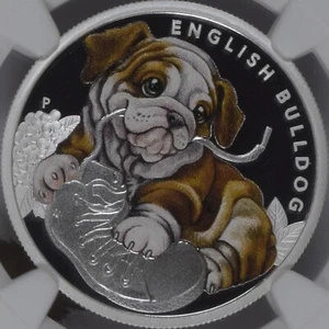 TUVALU. 2018, 50 Cents, Silver - NGC PF70 - Top Pop ๐ฅ English Bulldog Puppy ๐ถ - Picture 1 of 6