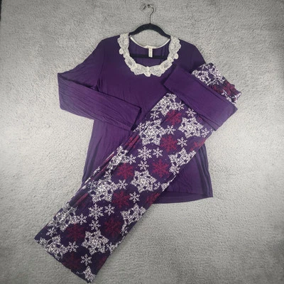 Conjunto de pijama Soma para mujer M púrpura copos de nieve encaje elástico ropa de salón cómodo sueño Foto 1 de 4