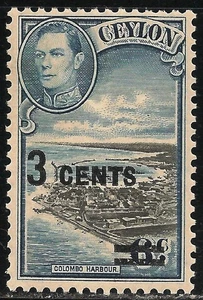 Ceylon #291 (A49) VF MLH - 1941 3c su 6c Porto di Colombo e Re Giorgio VI - Foto 1 di 1