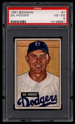 GIL HODGES 1951 BOWMAN BASEBALL CARD #7 PSA 4 VG-EX CENTERED! HOF DODGERS - Image 1 of 2
