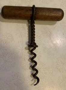 Antique Vintage Wooden T-Handle Corkscrew - 4.5” Long Wine Bottle Opener - Picture 1 of 4