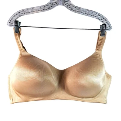 Cacique Bra Size 44C Satin No Wire Nude Shimmer Adjustable Straps Plunge Front  - Image 1 of 4