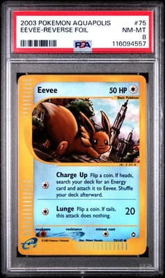 Eevee-Reverse Foil Pokemon Aquapolis 75 NM PSA NM-MT 8 - Image 1 of 2