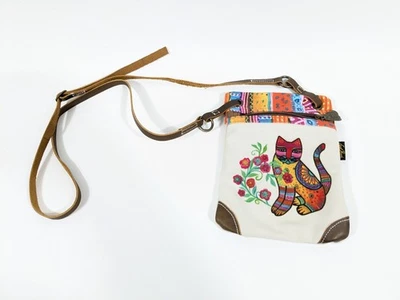 Bolso Bandolera Laurel Burch #LB8253 Maya Cat Kitten Lona 6"x8.5" Correa de Cuero Foto 1 de 4