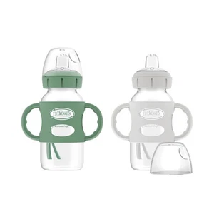 Dr. Brown's Milestones Wide-Neck Sippy Spout Bottle 9oz Green & Gray 2-Pack	 - Picture 1 of 7