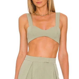 Lovers + Friends Pistachio Green Bralette Crop Top SMALL Linen Suiting $108 NEW - Picture 1 of 7