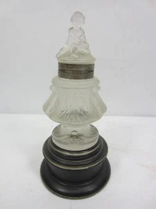 Antique French Satin Glass Ink Well w/Cherub & North Faces - Picture 1 of 13