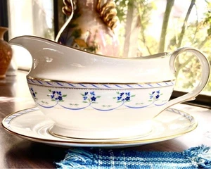 Lenox USA Orleans Blue Cornflower Gravy Sauce Boat with Underplate Set - Picture 1 of 7