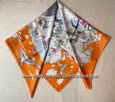 2025 Sallys 14 ~ 18 Momme Sarga Seda Envoltura Bufanda Nube Animal Estampado Mantón 35" Foto 1 de 4