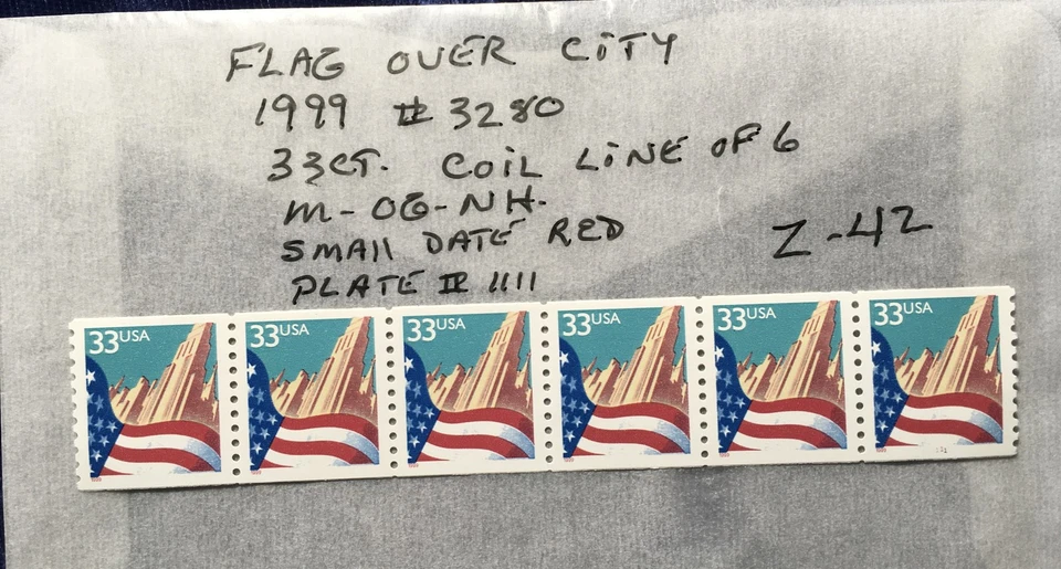 NANEE-B)STAMPS #3280,FLAG OVER CITY,1999,32C, MOGNH,PLT1111,SML DATE RED, LOTZ42 - Image 1 of 1