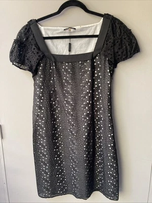 elie tahari Black Eyelet Fabric Dress NWT Holiday Festive Party Sz 6 MSRP $298 - Image 1 of 4