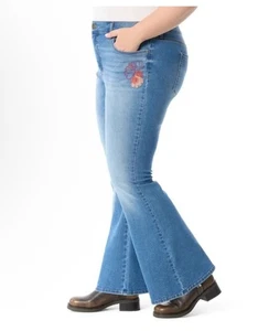 Jessica Simpson Womens Sz 22W Mid Wash Daisy Flare Denim Jeans Embroidered NWT - Picture 1 of 13