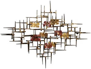 SCULTURA DA PARETE MARC WEINSTEIN VINT BRUTALIST C.1973 TAGLIO CHIODO/OTTONE BRUCIATO METALLO - Foto 1 di 23