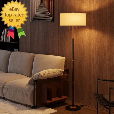 2-Light Floor Lamp Mid Century Floor Lamp with White Fabric Shade - Image 1 of 4