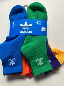 ADIDAS Adicolor 6-pack sport cushioned Quarter Socks 6 Pairs Size 6-12 Blk Wht - Picture 1 of 17