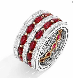 8 Ct Marquise Cut Simulated Ruby ENGAGEMENT Eternity Ring 14K White Gold Plated - Picture 1 of 6