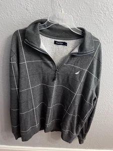 Karierter Herrenpullover Nautica Quarter Zip grau weiß Größe XL - Bild 1 von 7