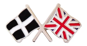 United Kingdom UK Flag & Cornwall St Piran's Flag Friendship Pin Badge - Picture 1 of 2