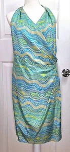 LAFAYETTE 148 Sleeveless Wrap Dress Wavy Stripe Multi Green Beach Colors Size 8 - Picture 1 of 7