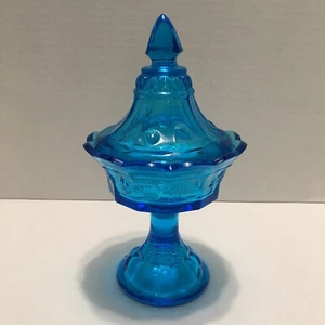 Vintage Tiara Indiana Glas blau Standfuß Süßigkeitenschale mit Deckel 9" Erdbeeren - Bild 1 von 11