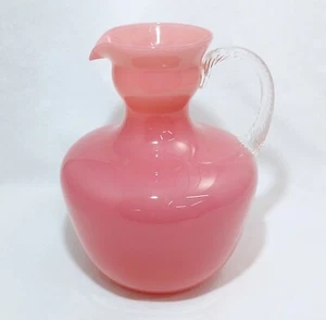 Vtg Empoli Glass/Crystal Pink Opaline Pitcher W/Clear Applied Handle Circa 1960 - Picture 1 of 16