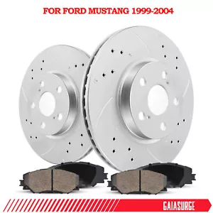 3.8L 3.9L Front Drilled Disc Rotors Brake Pads For 275mm Ford Mustang 1999-2004 - Picture 1 of 12