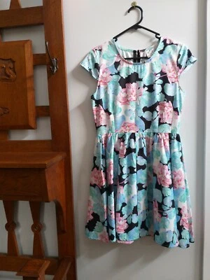 Bnwot Angel Biba 10 Dress Fit & Flare Blue Floral Short Sleeve Knee Lgth Womens - image 1 of 4