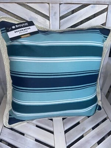 Limited 2024 Broyhill West End Turquoise & Blue Stripe Outdoor Throw Pillow - Picture 1 of 4