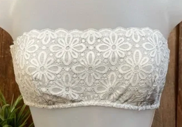 VICTORIA'S SECRET Cómodo SUJETADOR CAMI ENCAJE FLORAL Sin Tirantes Bralette Bandeau Gris S Foto 1 de 4