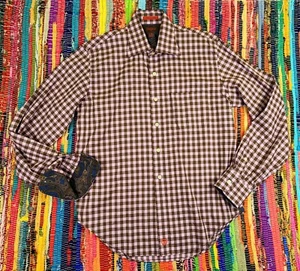 VTG Tre Vero Italian Fabric Spread Collar Casual Button Up Shirt Mens M Check - Picture 1 of 12