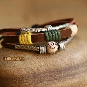 12 PCS Wholesale TRIBAL SURFER HANDMADE LEATHER HEMP BRACELET LB185 - Picture 1 of 2