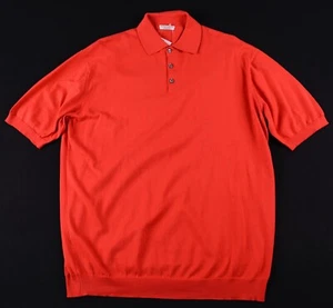 Peter Geeson Made in ENGLAND Solid Red Cotton Mens Short Sleeve Polo Shirt L - Picture 1 of 6